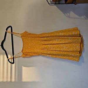 Chocolate yellow with flower detail summer dress small